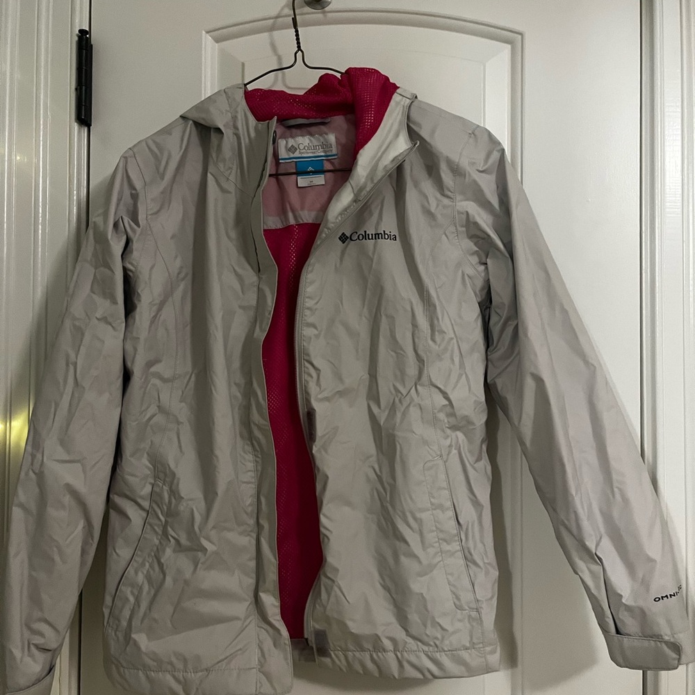 Columbia Gray Rain Jacket with Pink Interior